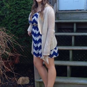 Blue and tan striped dress